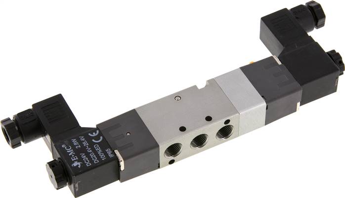 5/3-Wege Magnetventil, G 1/8", Mittelstellung entlüftet, 230 V AC, Ecoline