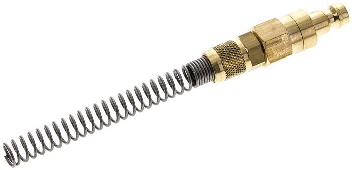 Kupplungsstecker (NW5) 6x4mm Schlauch m. Knickschutz, beidseitig absperrend, Messing