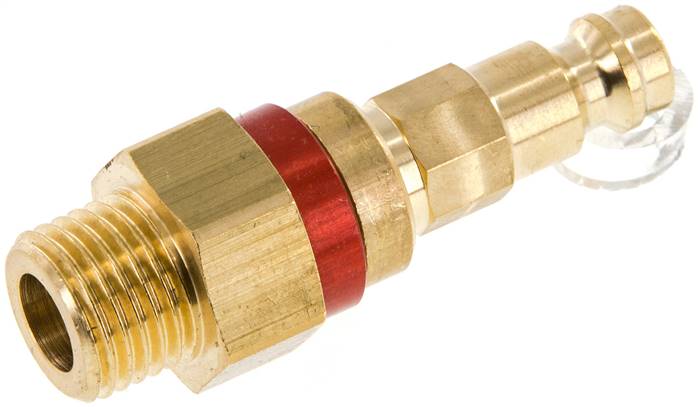 Kupplungsstecker (NW5) G 1/4"(AG), rot, Achteck SW10, beidseitig absperrend