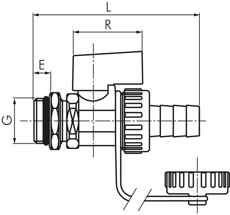 KFE-Kugelhahn G 1/2" mit Tülle, Messing vernickelt