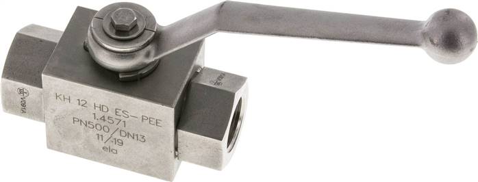 Hochdruck-Kugelhahn, Edelstahl, G 1/2", -0,999 bis 500bar, -30°C bis max. +180°C