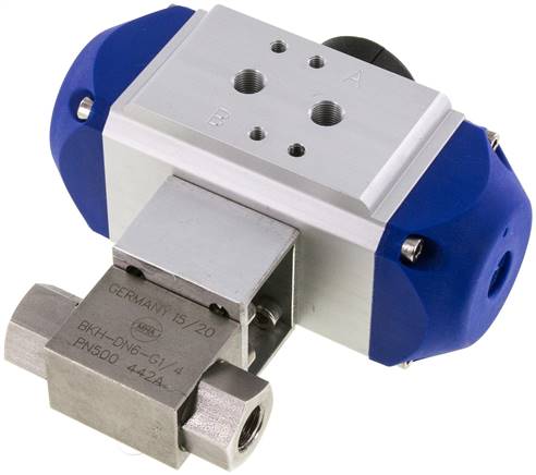 Pneumat. Hochdruck-Kugelhahn, Edelstahl, Feder-öffnend, G 1/4"