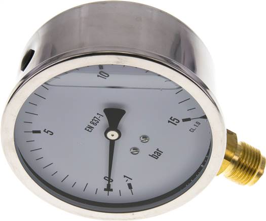 Glycerin-Manometer senkrecht (CrNi/Ms),100mm, -1 bis 15 bar -Eco-Line