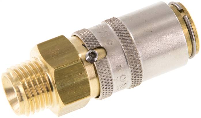 Temperier-Schnellkupplung 9mm Zapfen,G 1/4"(AG), Messing, ohne Ventil mit Entriegelungssicherung