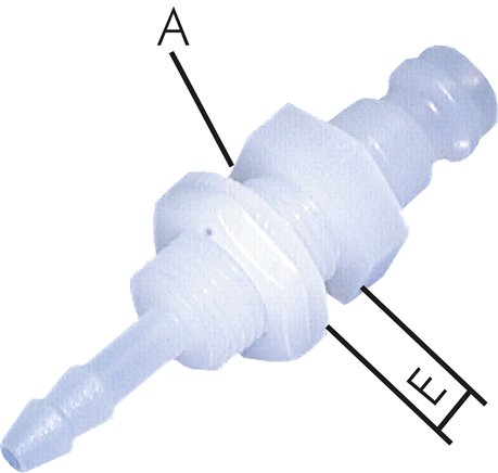 Schott-Kupplungsstecker (NW5) 6 (1/4")mm Schlauch, PVDF, beidseitig absperrend