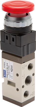 5/2-Wege Ventil G 1/4" (Abluft G 1/8"), Pilztaster schwarz
