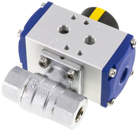 Pneumat. Messing-Kugelhahn, Rp 1/4", doppeltwirkend, FKM-Dichtung