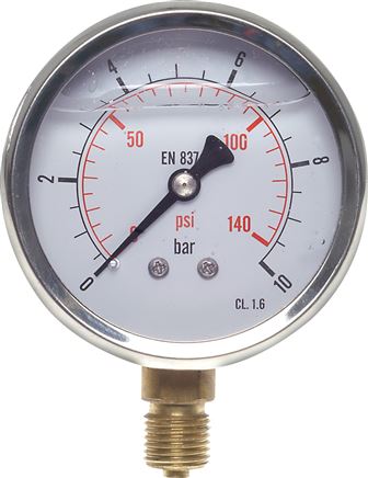 Glycerin-Manometer senkrecht (CrNi/Ms), 63mm, 0 - 250 bar -Eco-Line