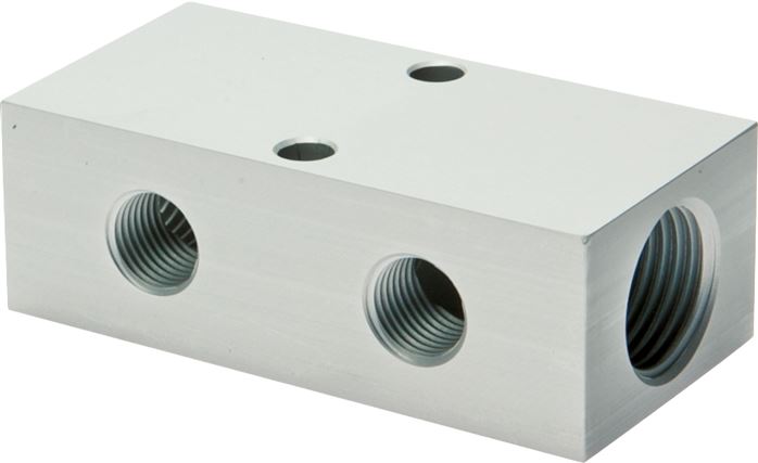 Verteilerleiste 2 x G 1/4"-4 x G 1/8", Aluminium eloxiert, doppelseitig