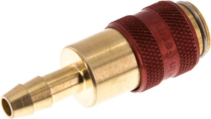 Schnellkupplung (NW5) 6 (1/4")mm Schlauch, Messing, für Stecker beidseitig absperrend, rot