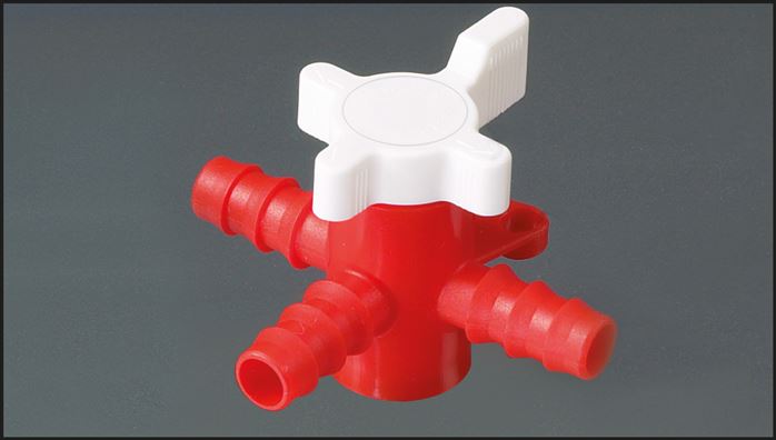 3-Wege Labor-Schlauchhahn (PE/PP), 10 mm, T-Bohrung