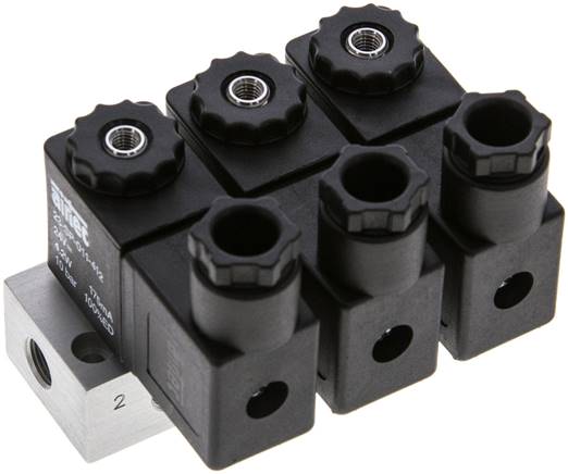 3/2-Wege Magnetventil, G 1/8", geschlossen (NC), 3-fach 24V=