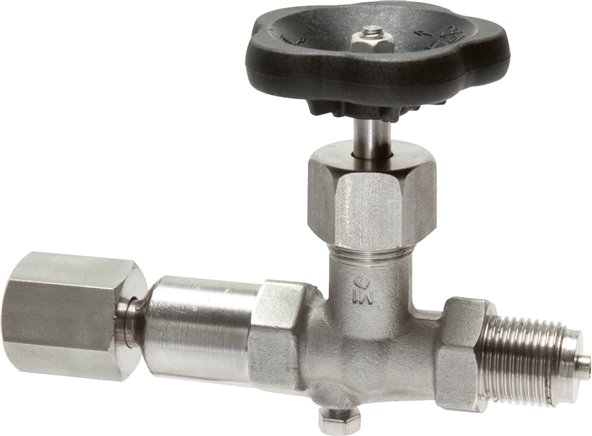Manometer-Absperrventil G 1/2" Drehbare Muffe - Zapfen mit Schaft für Messgeräte, ohne Prüfanschluss, Edelstahl