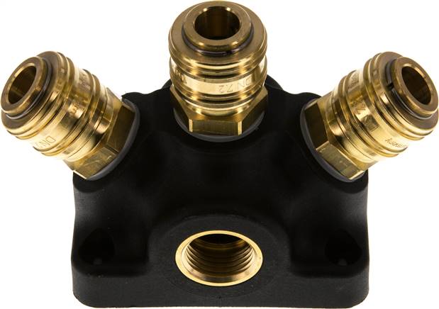 Wanddose mit G 1/2" (IG) und 3 Standard-Schnellkupplungen NW7,2