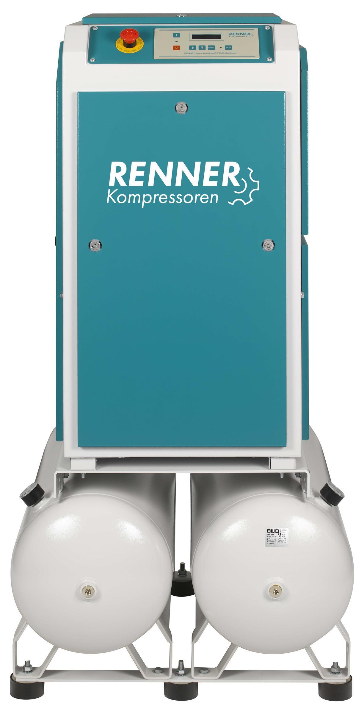 RENNER-Kompressor RSDKF-PRO 5,5 2x90L Behälter inkl. Kältetrockner - frequenzgeregelte Schraube