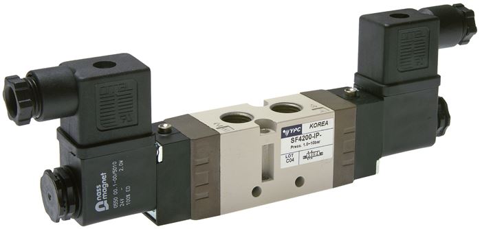 5/2-Wege Magnetventil, G 1/4" (Abluft G 1/8"), Impulsventil, 24 V AC
