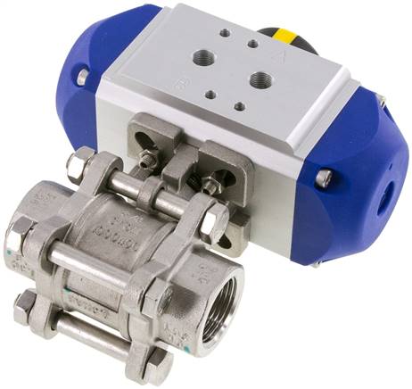 Pneumat. Edelstahl-Kugelhahn, G 3/4", Feder-schließend, FKM-Dichtung