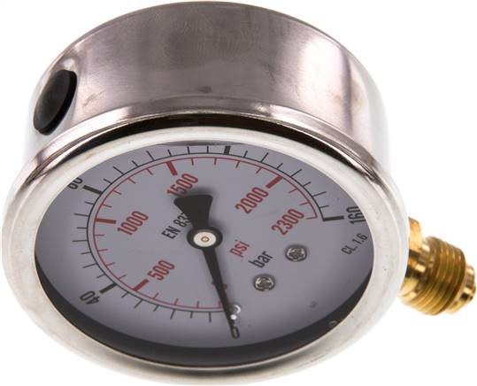 Glycerin-Manometer senkrecht (CrNi/Ms), 63mm, 0 - 160 bar -Eco-Line