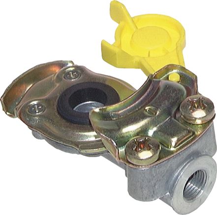 Fahrzeugkupplung M 22x1,5(IG), Bremse (gelb) für Zugmaschinen, DIN 74254 (mit Ventil)