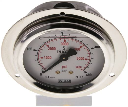 Glycerin-Einbaumanometer,Frontring, 63mm, 0 - 400 bar
