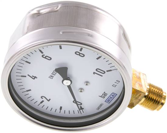 Manometer senkrecht (CrNi/Ms), 100mm, 0 - 10 bar