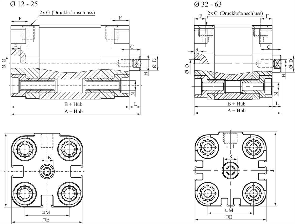Kompaktzylinder, doppeltwirkend, Kolben 40mm, Hub 90mm, Standard, Typ SES