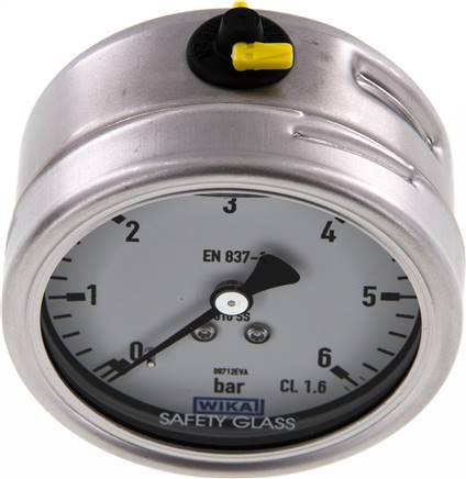 Chemie-Glycerin-Manometer waagerecht, 63mm, 0 - 6bar