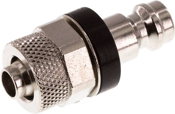 Kupplungsstecker (NW5) 8x6mm Schlauch, Messing vernickelt, schwarz