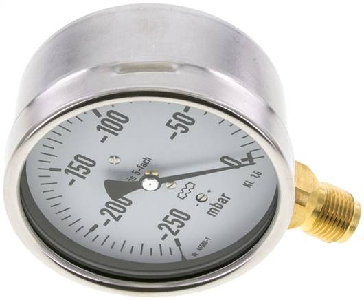 Manometer senkrecht 100mm, -250 bis 0 mbar, G 1/2"