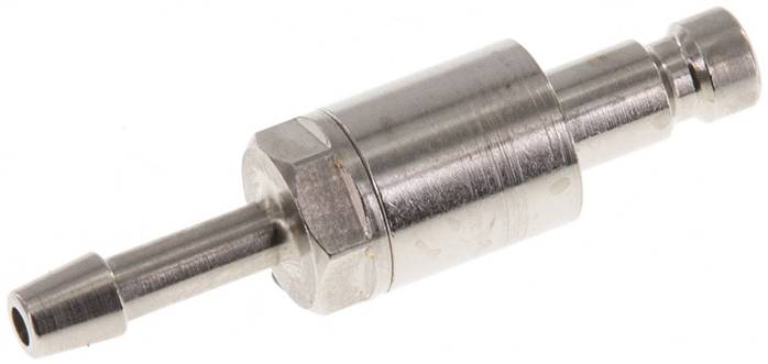Kupplungsstecker (NW2,7) 3mm Schlauch, Messing vernickelt, beidseitig absperrend