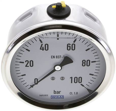 Glycerin-Manometer waagerecht (CrNi/Ms),100mm, 0 - 100bar