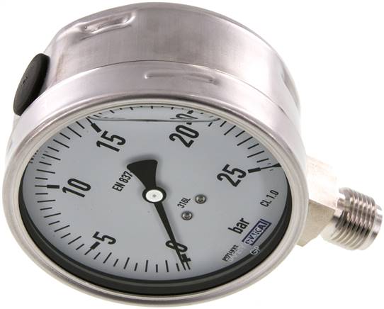 Chemie-Glycerin-Manometer senkrecht,100mm, 0 - 25 bar