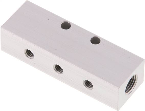 Verteilerleiste 2 x G 1/8"-3 x M 5, Aluminium eloxiert