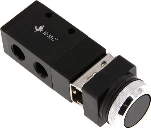 3/2-Wege (NC/NO) Drucktaster-Ventil, schwarz, G 1/4"