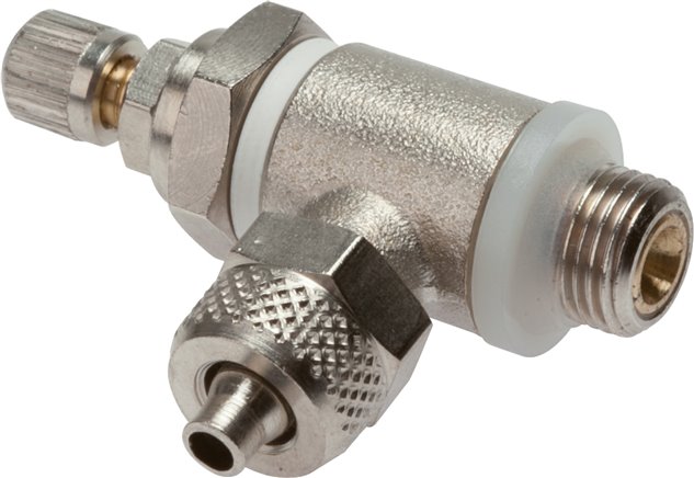 Drosselrückschlagventil G 1/4"-6 x 4mm, zuluftregelnd (A), Messing, Rändelschraube und Kontermutter