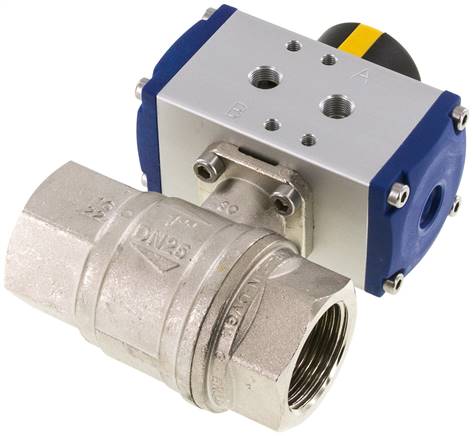 Pneumat. Messing-Kugelhahn, G 1", doppeltwirkend, FKM-Dichtung