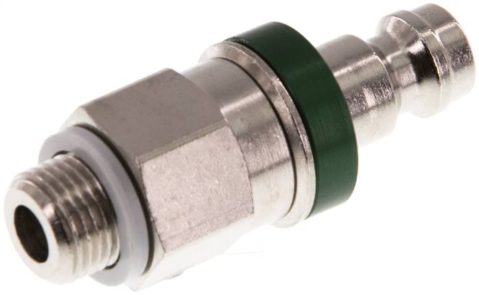 Kupplungsstecker (NW5) G 1/8"(AG), Messing vernickelt, beidseitig absperrend, grün