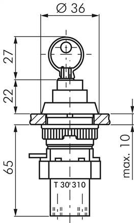 3/2-Wege Schlosstaster-Ventil, schwarz (30,5mm), M5