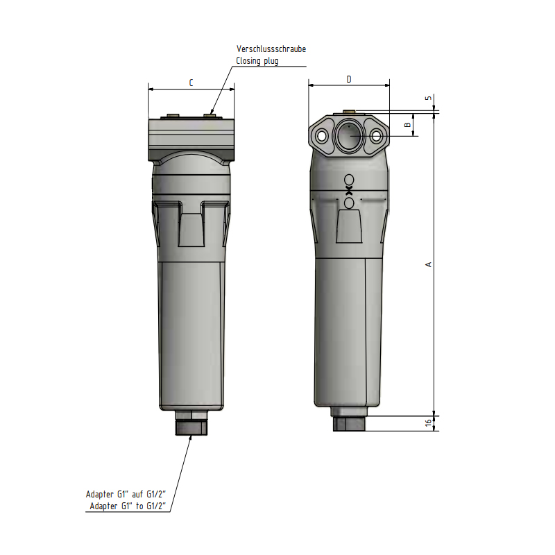 DF-Industrie-Mikrofilter APF79 MFO G1/2 Durchfluss 120 m³/h