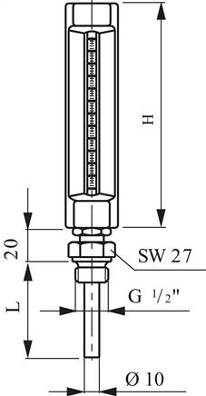 Maschinenthermometer (200mm) senkrecht/0 bis +60°C/250mm
