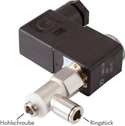 Hohlschrauben-Magnetventil G 1/8"-4, 3/2-Wege, 12 V= (NC)PE-Ringstück