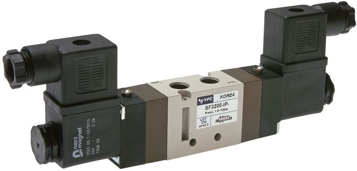 5/2-Wege Magnetventil, G 1/8", Impulsventil, 24 V=, Norm-Stecker Grösse 1