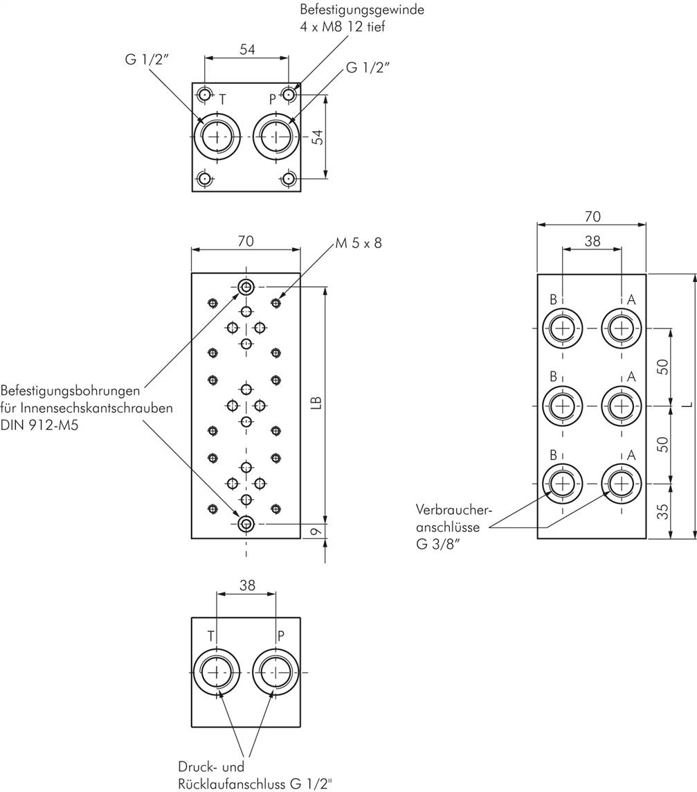 Anschlussplatte NG 6, 4-fach