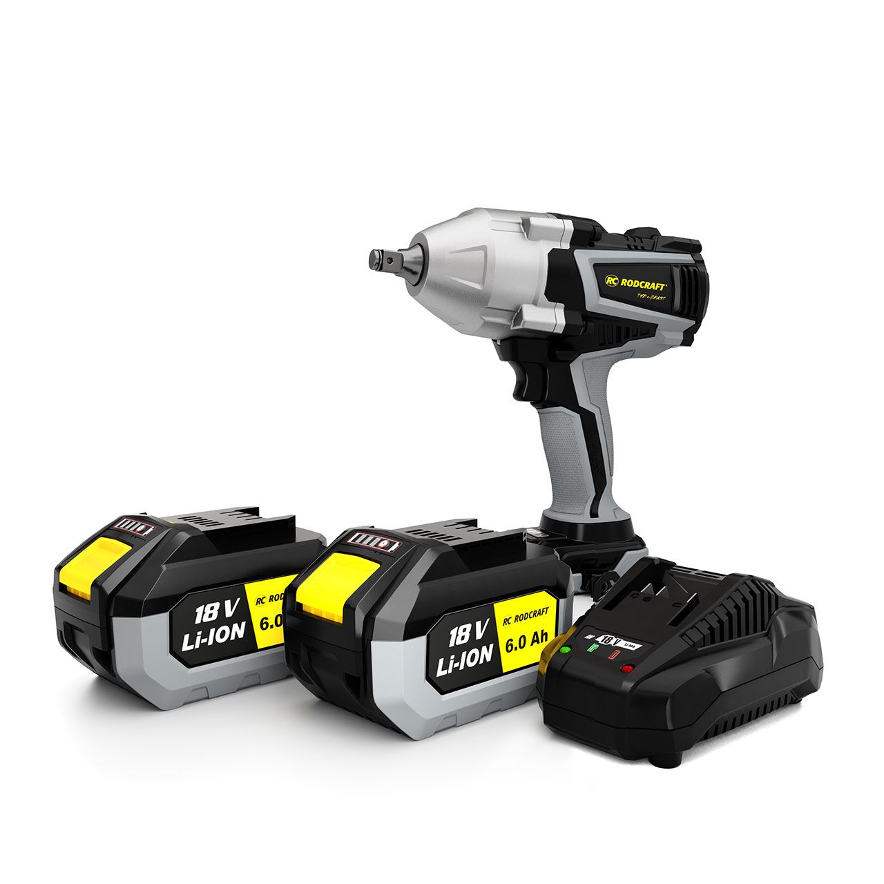 Rodcraft RC9077K6 Akku-Schlagschrauber"eBeast", Vierkant 1/2 Zoll, max. Lösemoment 1500 Nm, inkl. 2x 6 Ah Akku, Ladegerät und Stofftasche