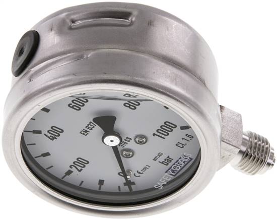 Chemie-Glycerin-Manometer senkrecht, 63mm, 0 - 600 bar