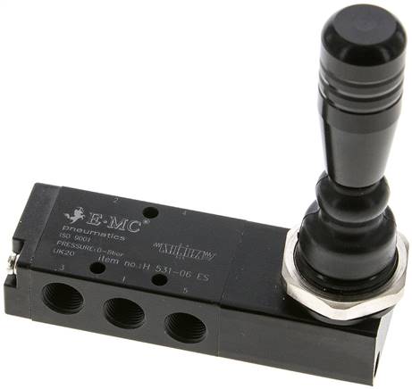 5/3-Wege Handhebelventil, G 1/8", Mittelstellung entlüftet, Federrückstellung