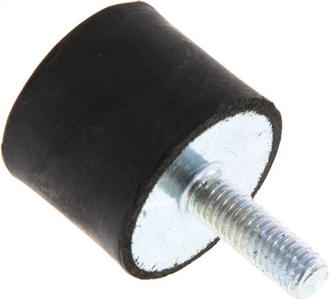 Gummi-Metall-Puffer einseitig mit Gewindestift M 6 x 18, D= 25 - H= 20 mm