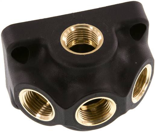 Wanddose (Luftweiche) G 1/2"-3 x G 1/2", Endverteilerdose ohne Durchgangsgewinde