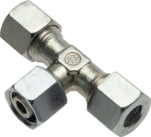 Einstellb. T-Schneidringverschraubung 15 L (M22x1,5), Stahl verzinkt, mit Dichtkegel und O-Ring