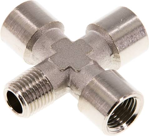Kreuzstück G 1/4"(IG)-R 1/4"(AG), Messing vernickelt